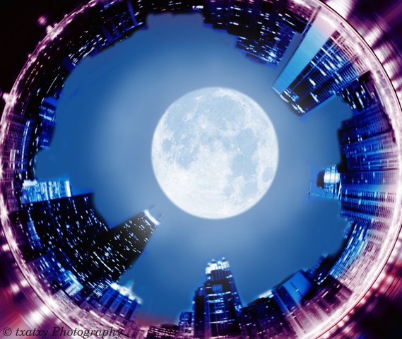 the moon in the center of the city