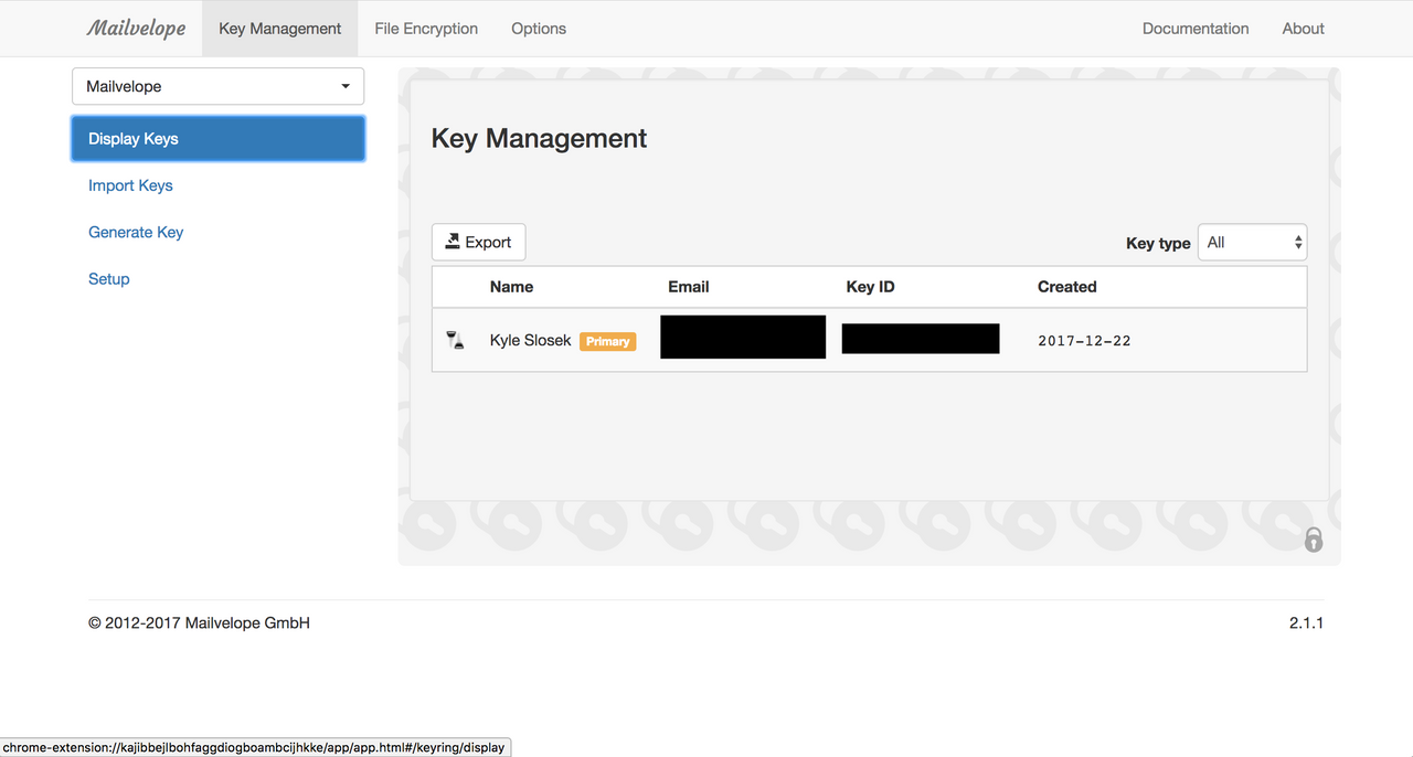 Newly generated key in the keyring