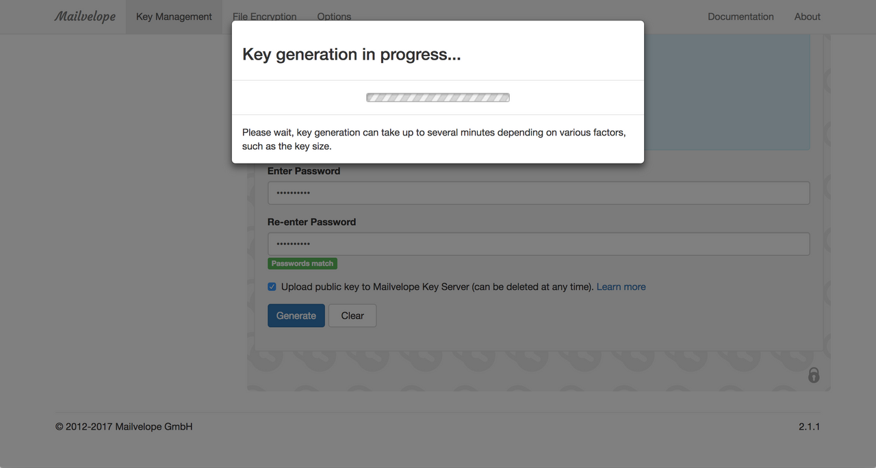 Mailvelope generating your key