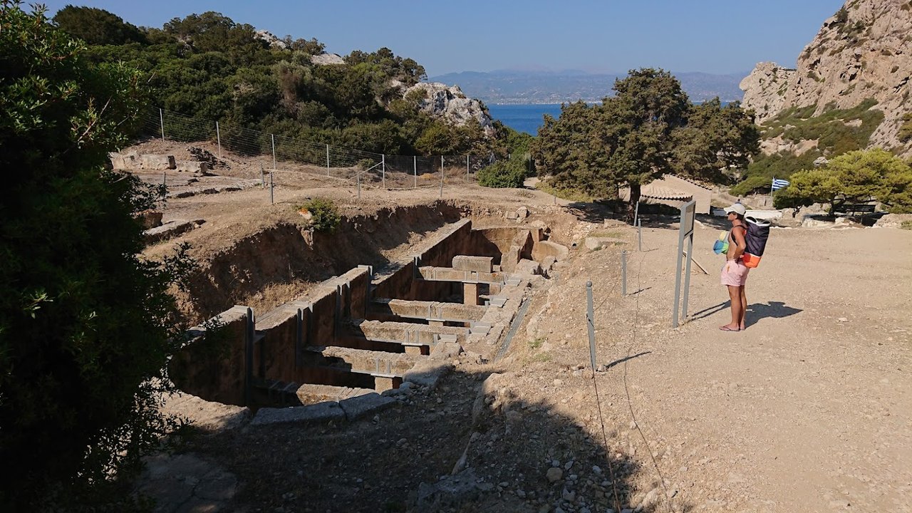 Aspiring swimmer in front of the site's main cistern