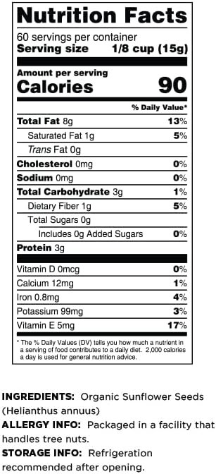 3 Terrasoul Superfoods Organic Hulled Sunflower Seeds, 2 Pounds