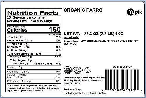 2 Yupik Organic Farro, 2.2 lb, Non-GMO, Vegan, Kosher