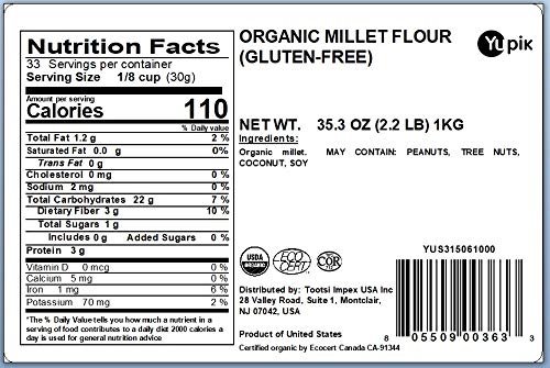 1 Yupik Organic Gluten-Free Flour, Millet, 2.2 lb, Non-GMO, Vegan