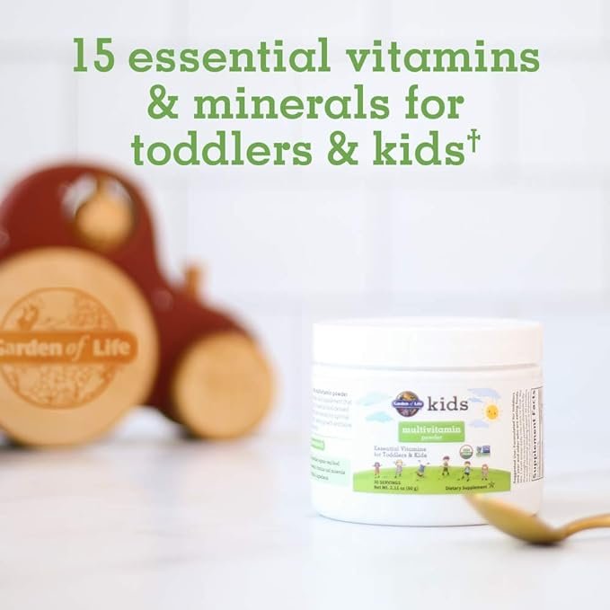 2 Garden of Life Kids Multivitamin Powder, Daily Vitamins and Minerals for Toddlers & Kids - Organic Toddler Multi Powder with 15 Vitamin C, D3, Zinc for Healthy Growth - Gluten Free - 30 Day Supply