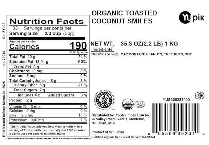 1 Yupik Organic Toasted Smiles, Coconut 35.2 Ounce