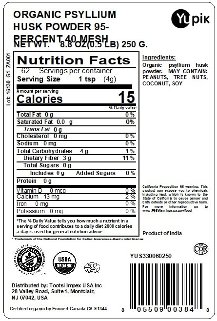 1 Yupik Organic Psyllium Husk Powder 95% 40 Mesh Superfood, 8.8 Ounce, Non-GMO, Vegan, Gluten-Free