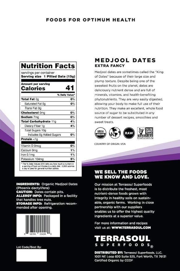 1 Terrasoul Superfoods Organic Medjool Dates 2lb + Organic Pitted Medjool Dates 1.5lb Bundle