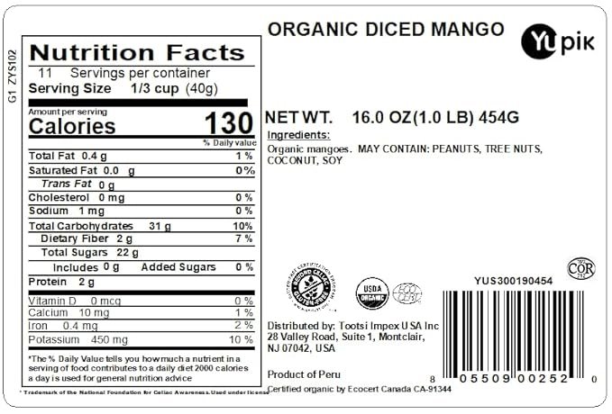1 Yupik Organic Dried Mango, Diced, 1 lb, Non-GMO, Vegan, Gluten-Free, Kosher, Tropical Dried Fruits, Thin Mango Slices Cut in Pieces, No Sugar Added, Sulphite-Free, Healthy Snacks, Tasty Topping