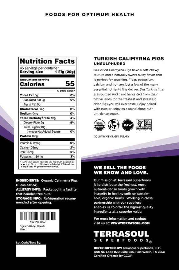 1 Terrasoul Superfoods Organic Turkish Figs 6lb Bundle (3-2lb Resealable Packages)