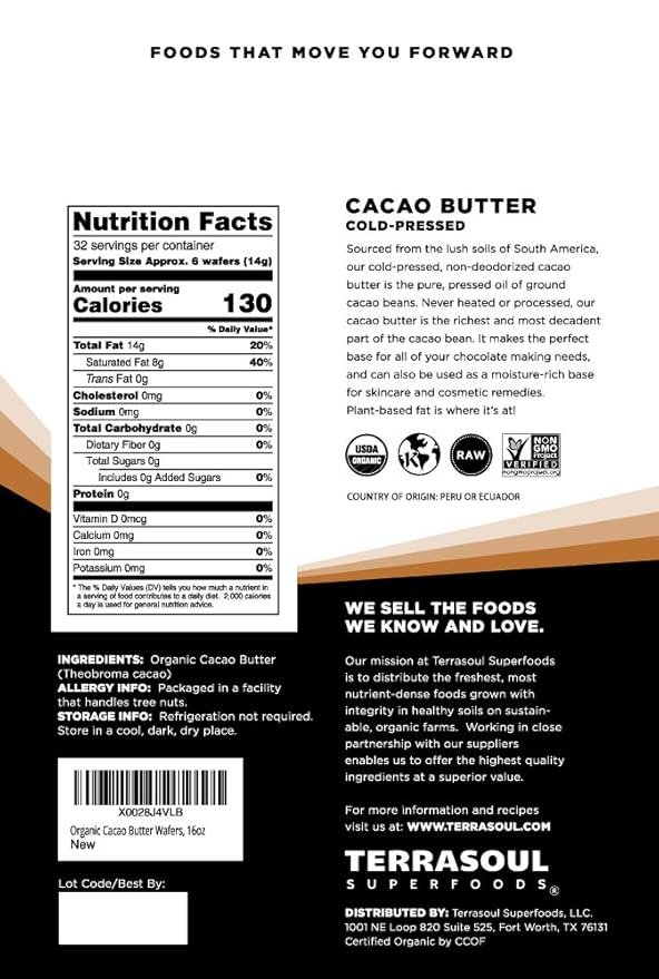 1 Terrasoul Superfoods Organic Cacao Butter Wafers, 4 Lbs (4 Pack) - Raw | Keto | Vegan | Unrefined