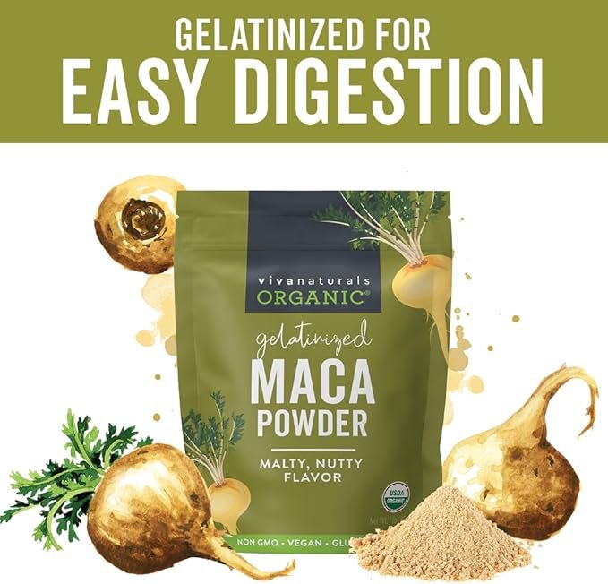 4 Viva Naturals Organic Maca Powder - Gelatinized Maca Powder Organic, Pervuian Superfood Traditionally Used for Energy, Certified Organic, Gluten-Free & Non-GMO, 16 Oz (1 lb) Bag