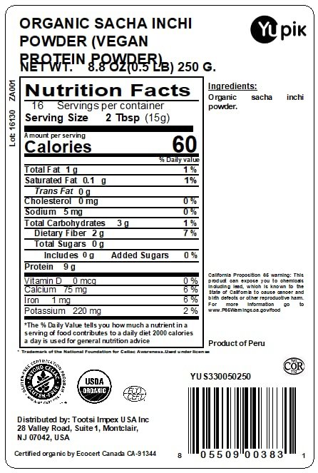 1 Yupik Organic Powder Superfood, Sacha Inchi, 8.8 Oz, Non-GMO, Vegan, Gluten-Free