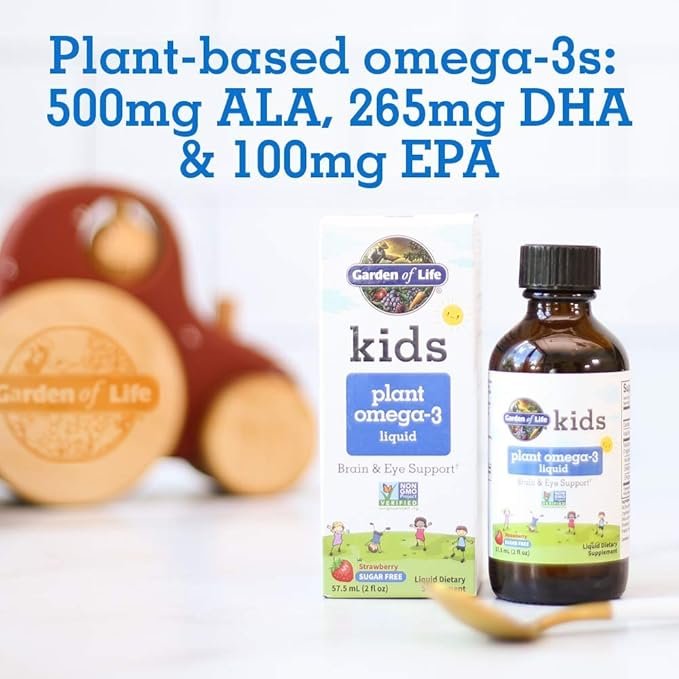 2 Garden of Life Plant Omega-3 Ala, Dha & Epa Supplement for Children -Liquid, Strawberry - Vegan Brain & Eye Support for Kids, Sugar Free & Non-GMO - 2 Fl Oz