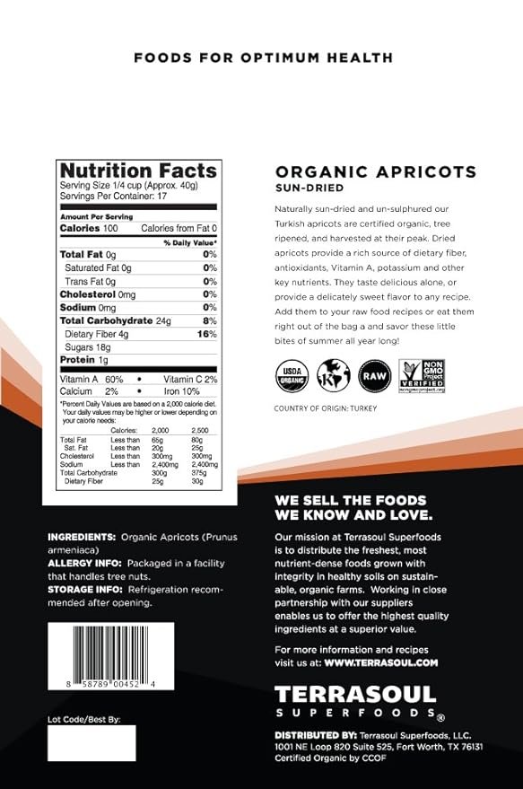 1 Terrasoul Superfoods Organic Apricots, 2 Lbs, Unsulphured, No-Added Sugar, Sweet and Tangy Delights for Snacking, Baking, and Vibrant Trail Mixes