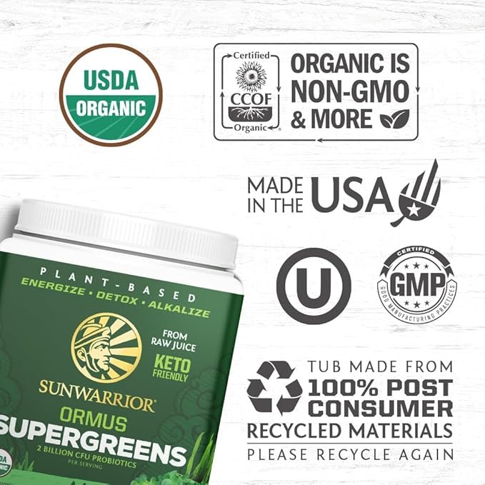 2 SUNWARRIOR Organic Ormus Supergreens Natural, 8 OZ
