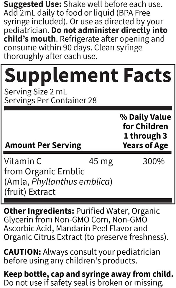 4 Garden of Life Baby Vitamin C Drops for Infants and Toddlers, Organic Whole Food Liquid Vitamin C 45mg Immune Support for Babies from Amla Fruit, Citrus Flavor, Vegan & Gluten Free, 56 mL (1.9 fl oz)