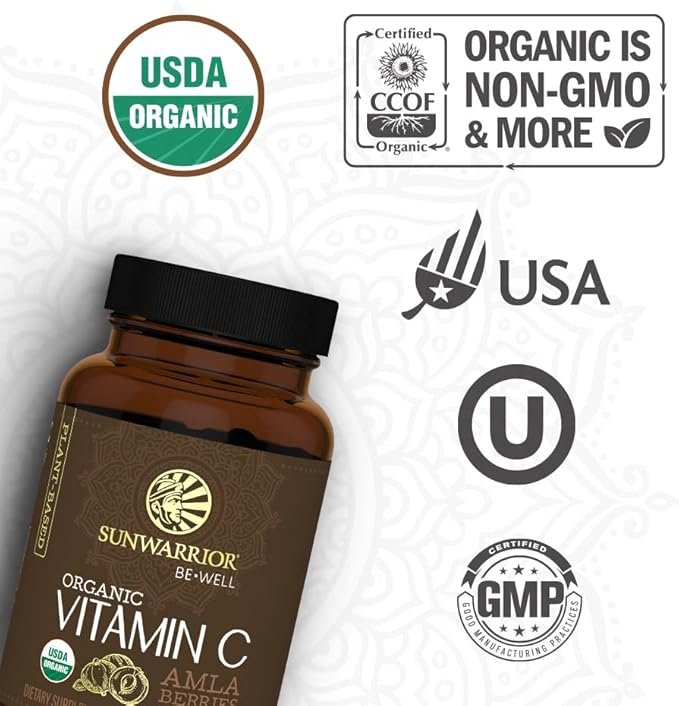 2 Sunwarrior Organic Vitamin C | Vitamin Supplement for Natural Vitamin C Sugar Free | Vitamin C Capsule 60ct (30 Servings) Be Well Line