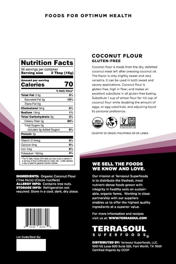 1 Terrasoul Superfoods Organic Coconut Flour, 6 Lbs (3 Pack) - Gluten-Free | Unrefined | Fine Texture | Premium Quality