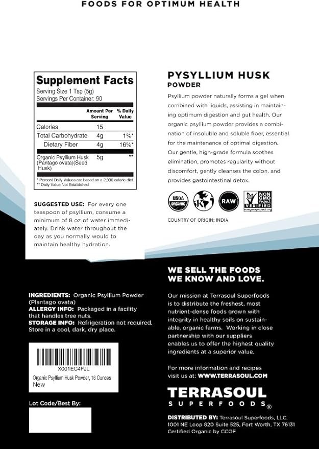 1 Terrasoul Superfoods Organic Psyllium Husk Powder, 1 Lb - Superfine Texture | High Purity | Keto Baking