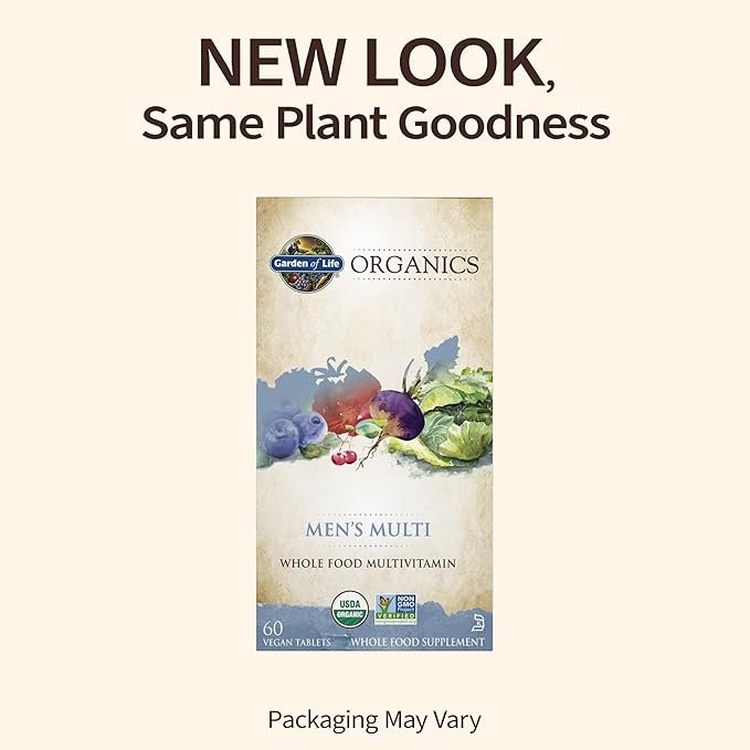 1 Garden of Life Organics Whole Food Multivitamin for Men, 60 Tablets, Vegan Mens Vitamins and Minerals for Mens Health and Well-Being, Certified Organic Vegan Mens Multi
