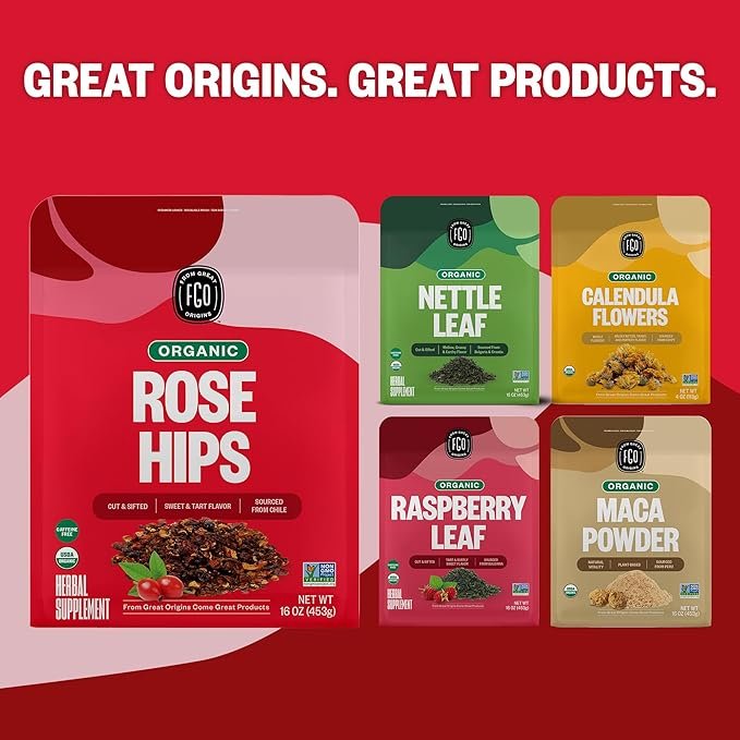 6 FGO Organic Rosehips Loose Tea, Resealable Kraft Bag, 16oz, Packaging May Vary (Pack of 1)