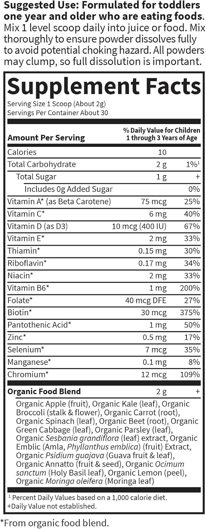 4 Garden of Life Kids Multivitamin Powder, Daily Vitamins and Minerals for Toddlers & Kids - Organic Toddler Multi Powder with 15 Vitamin C, D3, Zinc for Healthy Growth - Gluten Free - 30 Day Supply