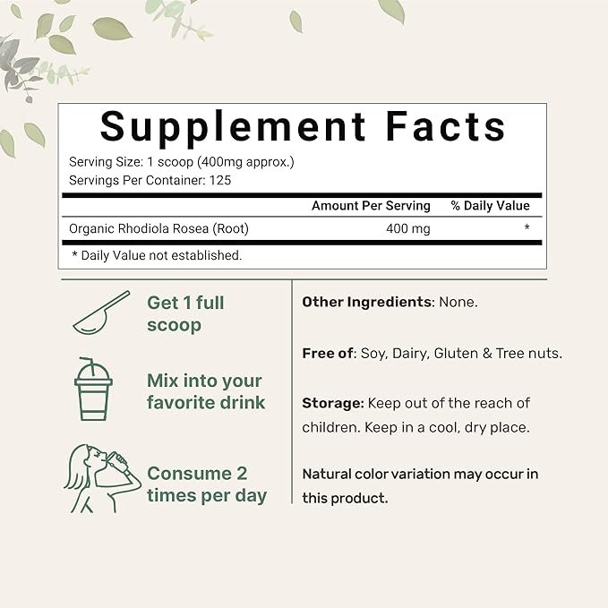 1 Micro Ingredients Organic Rhodiola Rosea Root Extract, 50g Powder | Adaptogenic Herb Based Supplement with Active Rosavins & Salidrosides | Supports Energy & Relaxation | No GMOs, Filler Free