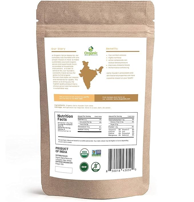 3 Organic Garlic Powder | 8 oz (226g) | USDA Organics and Non-GMO Verified Project Approved | Product of India | 100% Raw and Natural | Resealable Kraft Bag by SHOPOSR