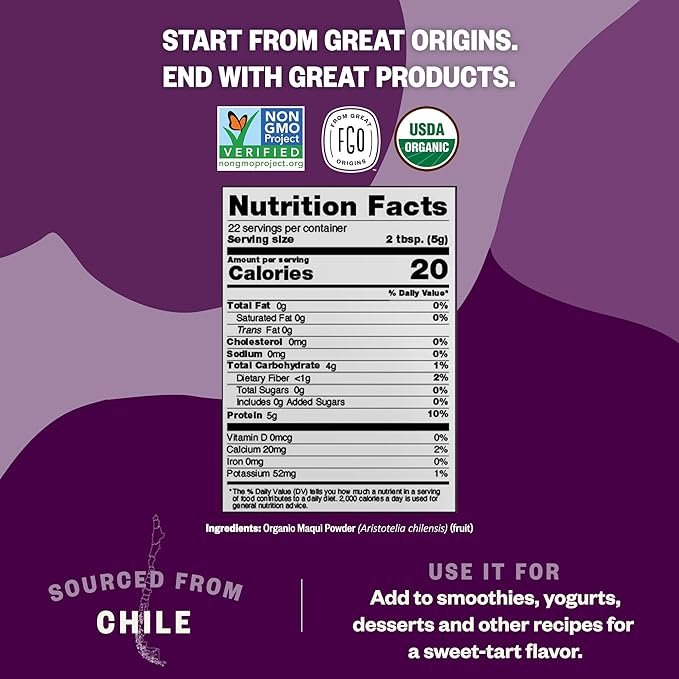 3 FGO Organic Maqui Powder, from Chile, 4oz, Packaging May Vary (Pack of 1)