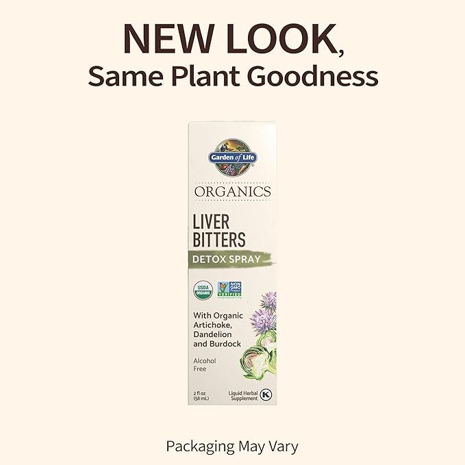 1 Garden of Life Organics Liver Bitters Detox Spray, Liver Detox Herbal Bitters Artichoke Dandelion Burdock in Apple Cider Vinegar, Liver Cleanse Supplements for Digestive Health, 2 fl oz Liquid