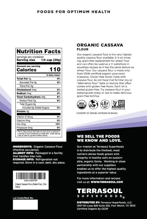 1 Terrasoul Superfoods Organic Cassava Flour, 4 Lbs (2 Pack) - Tested Gluten-Free | Smooth Texture | Wheat Flour Substitute
