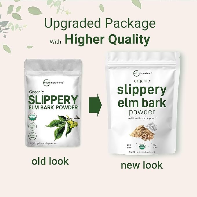 2 Micro Ingredients Sustainably US Grown, Organic Slippery Elm Bark Powder, 1 Pound (648 Servings), Helps Soothe The Throat and Coughing, No Irradiated, No Contaminated, No GMOs, Pet Friendly