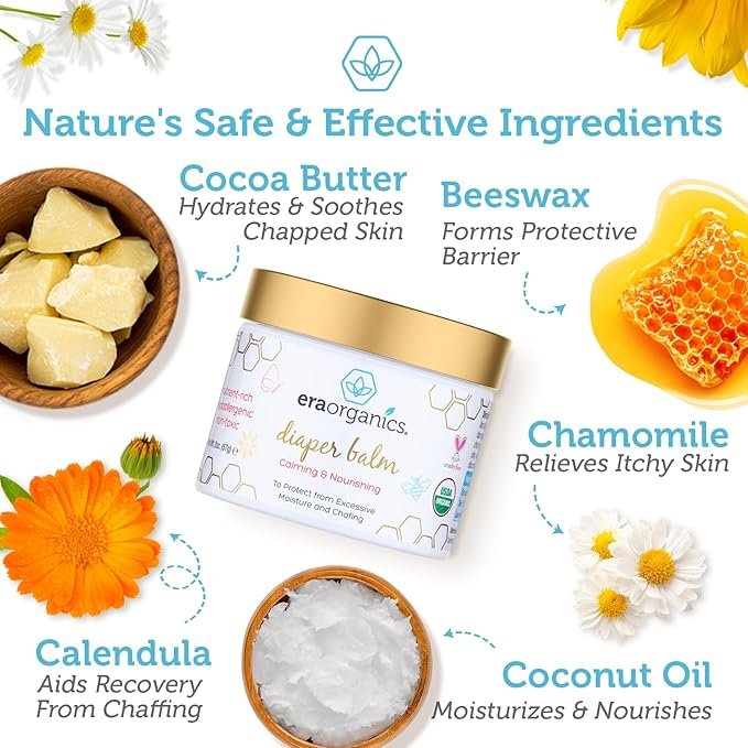 1 Era Organics Baby Diaper Balm - Extra Soothing and Nourishing USDA Organic Diaper Cream for Dry, Sensitive Skin. All Natural Baby Balm to Help Excess Moisture, Rash and Chafing Baby Ointment