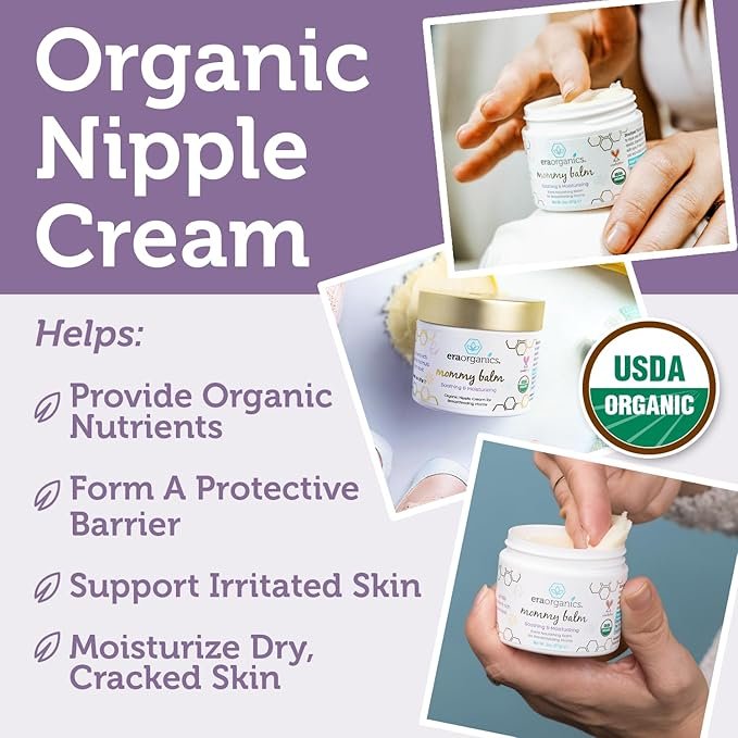 4 Era Organics Soothing Nipple Butter Breastfeeding Cream - Calming and Moisturizing for Chapped, Sensitive Skin - USDA Organic Nipple Cream For Breastfeeding - Baby Friendly Organic Nipple Balm