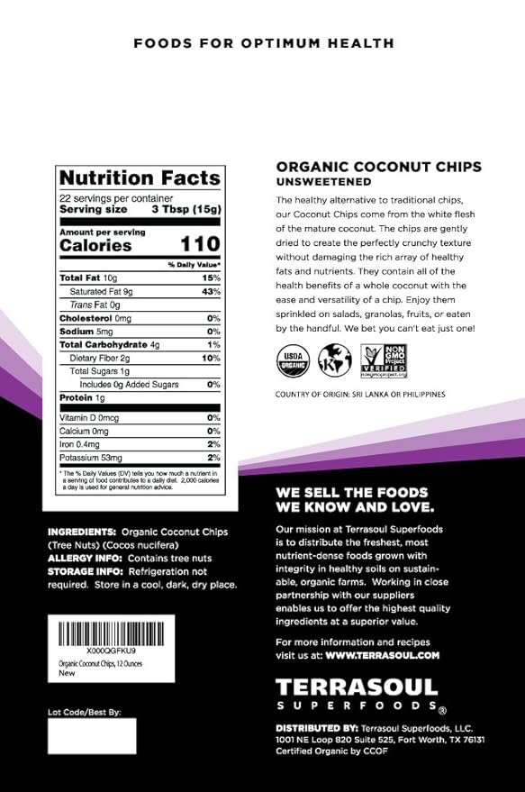 1 Terrasoul Superfoods Raw Coconut Chips (Organic), 12 Ounce (Pack of 2)