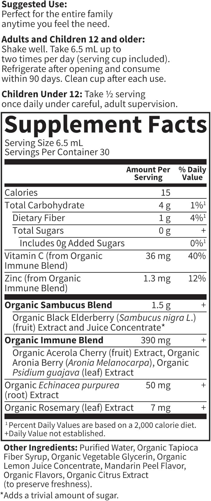 5 Garden of Life Organics Plant-Based Elderberry Immune Syrup 6.59 fl oz (195 Ml) for Kids & Adults: Sambucus, Echinacea, Zinc & Vitamin C, 0g Sugar, Organic Vegan Gluten Free Herbal Supplement