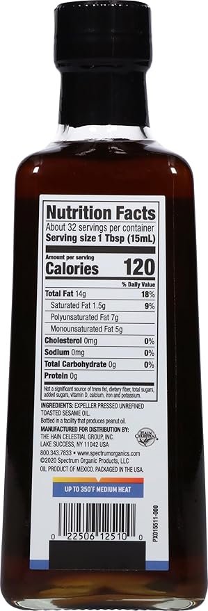 2 Spectrum Culinary, Toasted Sesame Oil, Unrefined, 16 Oz (Pack of 12)