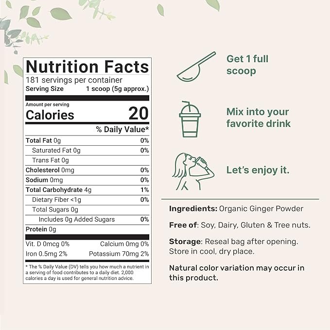 1 Organic Ginger powder, 2lbs (32oz) | Premium Source for Spice & Seasoning | Great for Baking, Cooking & Tea | Additive Free, Non-GMO, Bulk Supply
