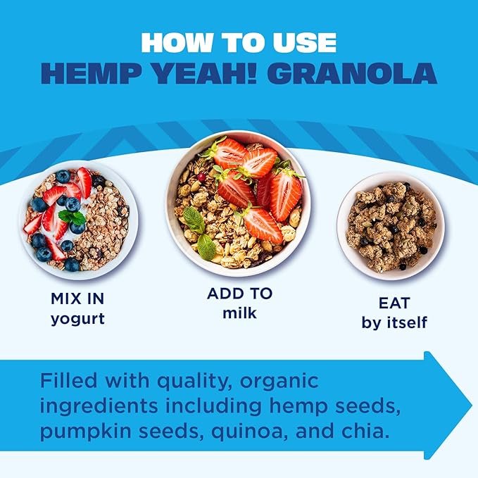 4 Manitoba Harvest Hemp Yeah! Granola, Blueberry, 10oz, with 10 g of Protein, 3.6 g Omegas, 3 g of Fiber and less than 10 g Sugar Per Serving, Organic, Non-GMO, Packaging May Vary