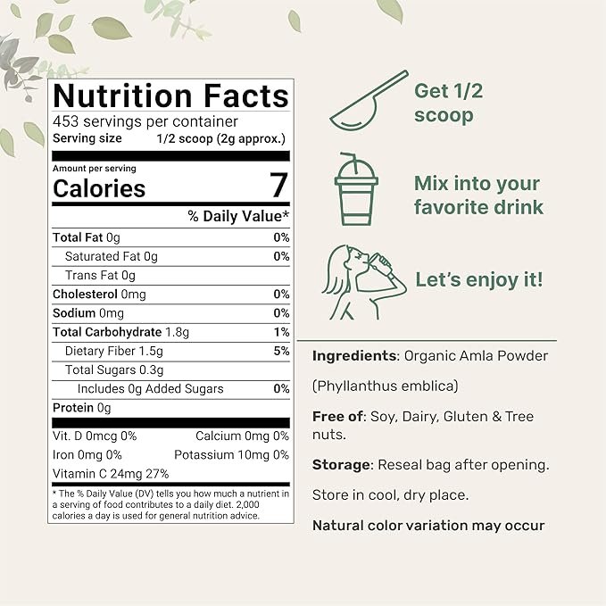 1 Organic Amla Powder (Amalaki) | 32oz, India Origin Gooseberry Powder | Rich in Vitamin C, Antioxidants, Supports Immune, Digestive & Skin Health, Non-GMO, Vegan & Keto Friendly