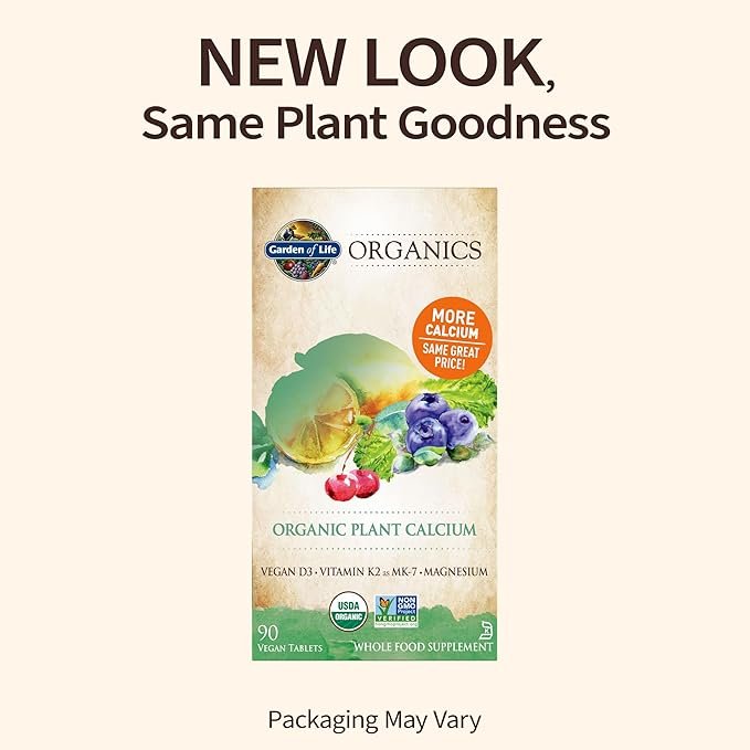 1 Garden of Life Organics Plant Calcium Supplement Made from Whole Foods with Magnesium, Vitamin D as D3, and Vitamin K as MK7, Gluten-Free - 30 Day Count