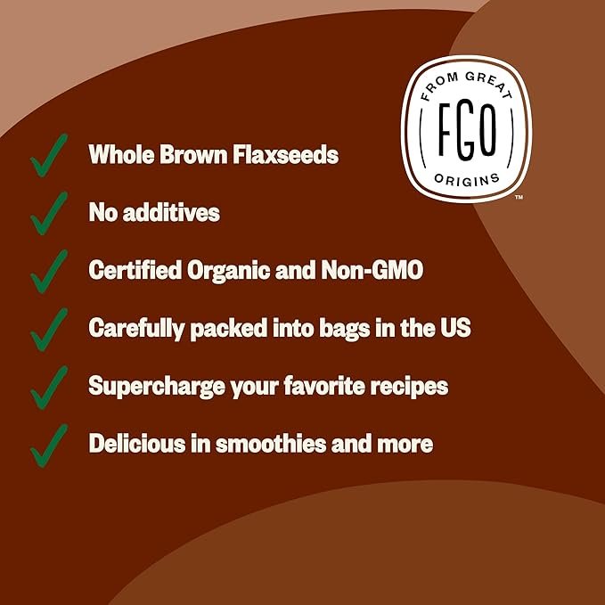 2 Organic Whole Brown Flax Seeds | Sproutable | Grown in USA | 32 oz Resealable Bag (2lb) | by FGO