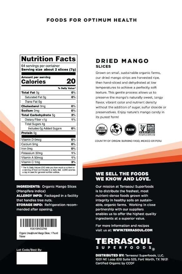 1 Terrasoul Superfoods Organic Dried Mango Slices, 16 Oz - Naturally Sweet & Tart | No-Added Sugar | Healthy Prebiotic