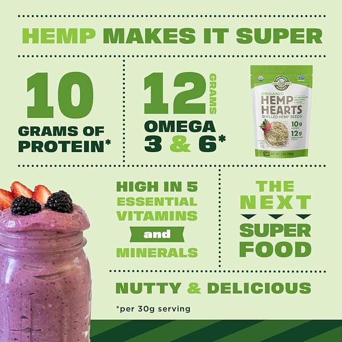 1 Organic Hemp Seeds, 18oz; 10g Plant Based Protein and 12g Omega 3 & 6 per Srv | smoothies, yogurt & salad | Non-GMO, Vegan, Keto, Paleo, Gluten Free| Manitoba Harvest