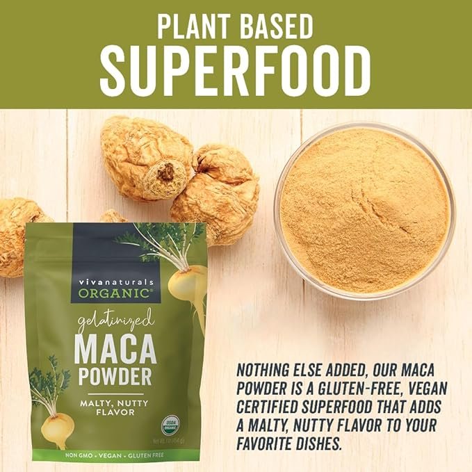 2 Viva Naturals Organic Maca Powder - Gelatinized Maca Powder Organic, Pervuian Superfood Traditionally Used for Energy, Certified Organic, Gluten-Free & Non-GMO, 16 Oz (1 lb) Bag