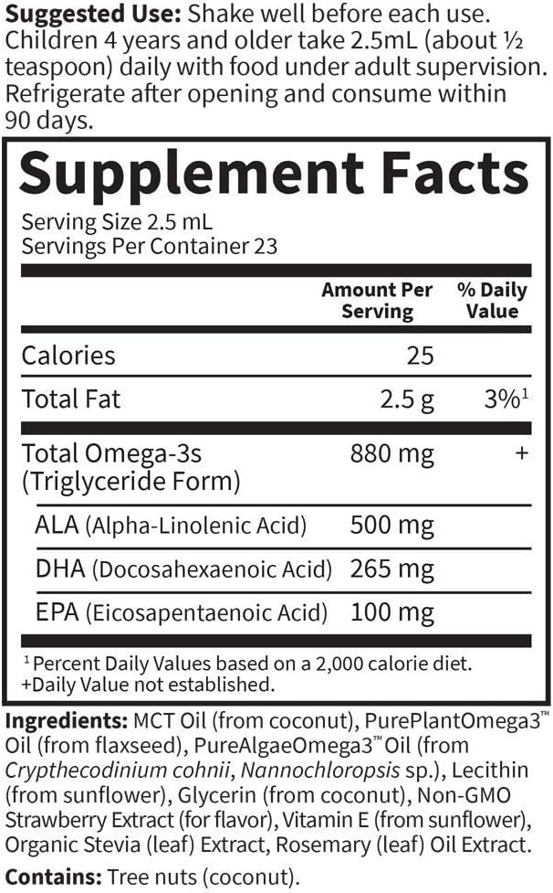 4 Garden of Life Plant Omega-3 Ala, Dha & Epa Supplement for Children -Liquid, Strawberry - Vegan Brain & Eye Support for Kids, Sugar Free & Non-GMO - 2 Fl Oz