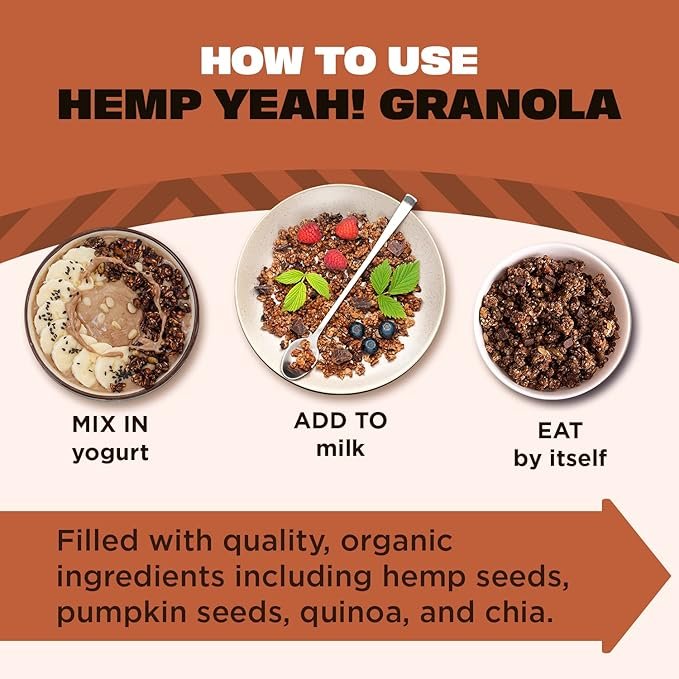 3 Manitoba Harvest Hemp Yeah! Granola, Dark Chocolate, 10oz, with 13 g of Protein, 3 g Omegas 3 & 6, 4 g of Fiber and less than 10 g Sugar Per Serving, Organic, Non-GMO, Packaging May Vary