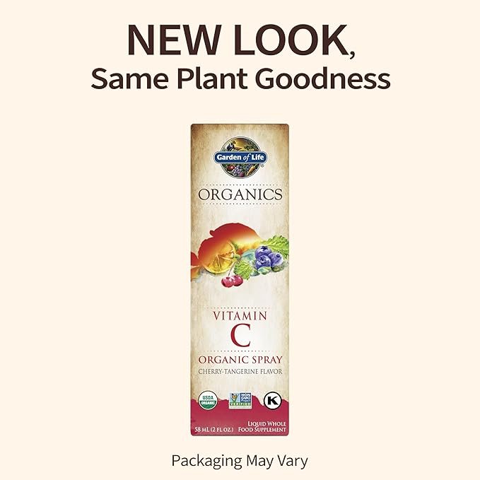1 Garden of Life Organics Vitamin C for Kids and Adults, Organic Vitamin C Spray for Skin Health - Cherry Tangerine, Vitamin C Supplement Antioxidant for Immune Support, 2 fl oz Liquid Drops