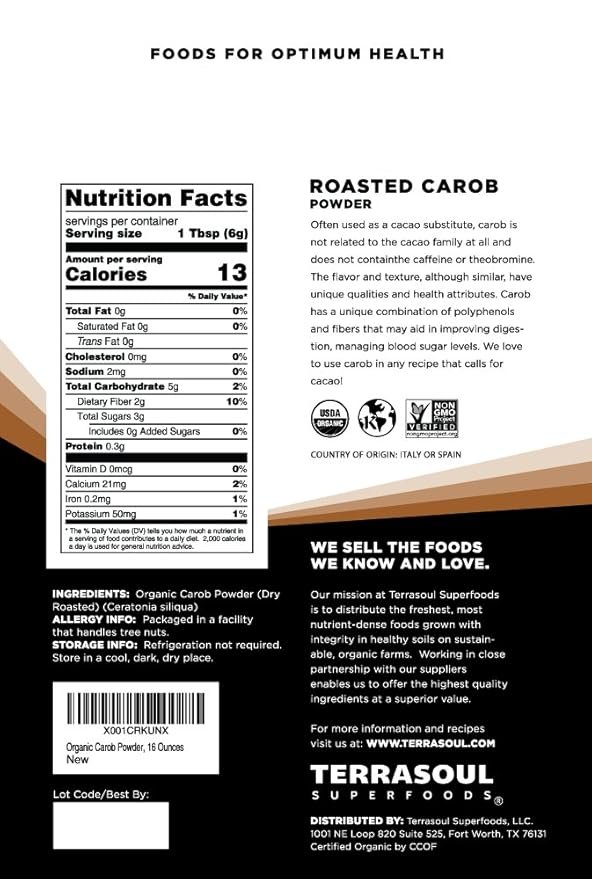1 Terrasoul Superfoods Organic Carob Powder, 2 Lbs (2 Pack) - Cocoa Powder Alternative | High in Fiber