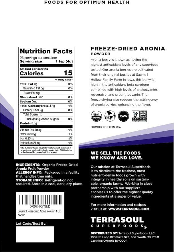 1 Terrasoul Superfoods Organic Aronia Powder, 4 Oz - Freeze-Dried, Antioxidants